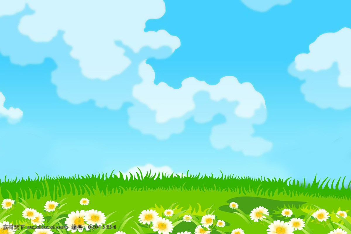 卡通 草原 风景 卡通风景 美丽风景 蓝天白云 草地 风景插画 鲜花 花朵 草原图片 风景图片