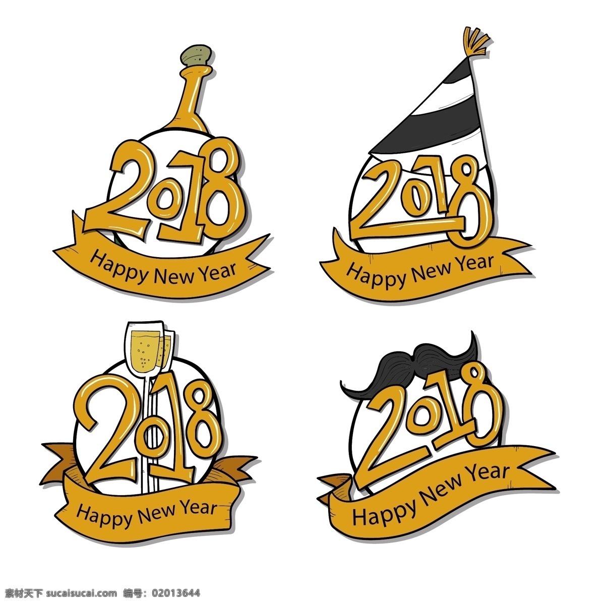 手绘 新年 2018 徽章 收集 2018徽章 2018年 2018文字 狗年 节日素材 文字 文字徽章 新年素材