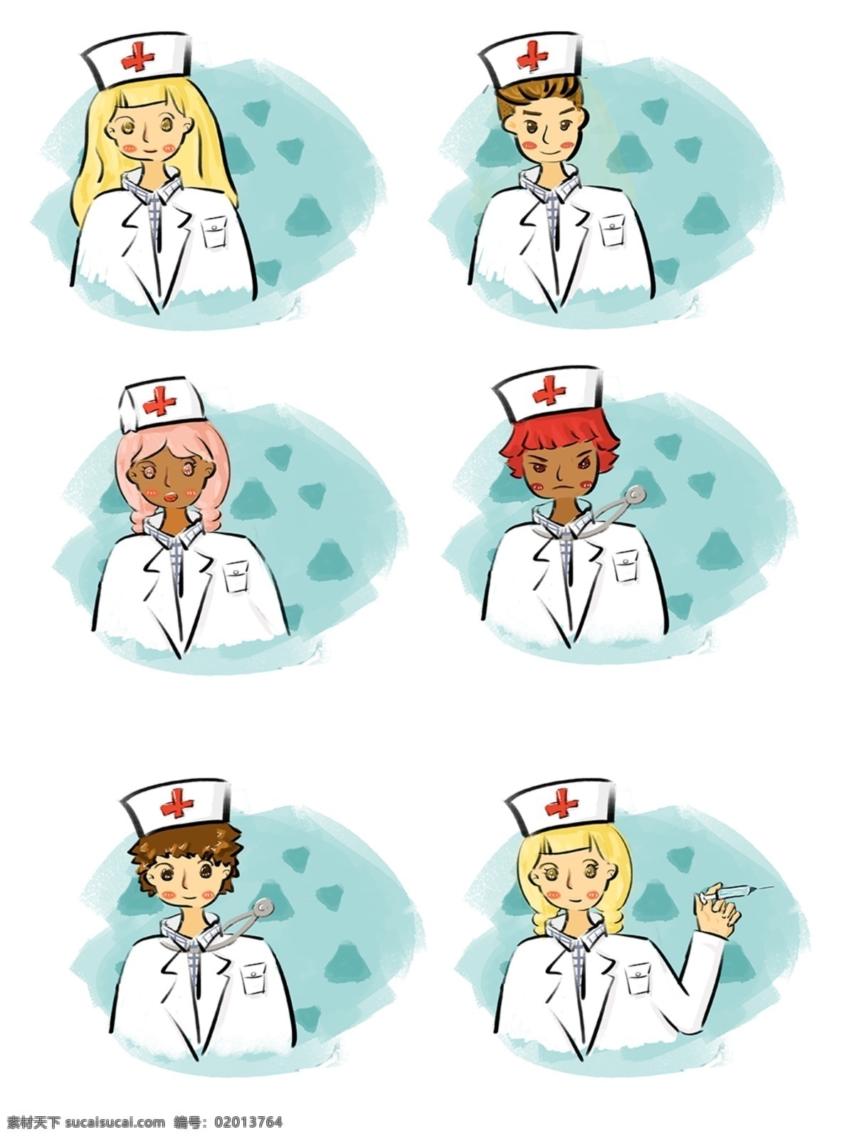 医生 护士 套 图 欧美 风 手绘 可爱 卡通 商用 元素 欧美风 套图 可商用元素