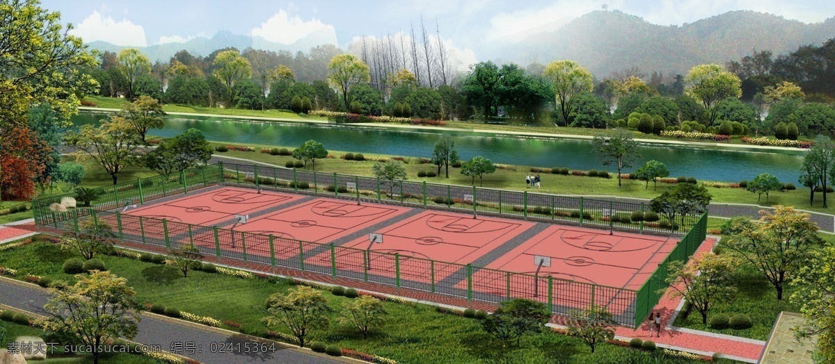 2019 篮球场 景观设计 规划 效果图 运动场 景观 绿化 足球场