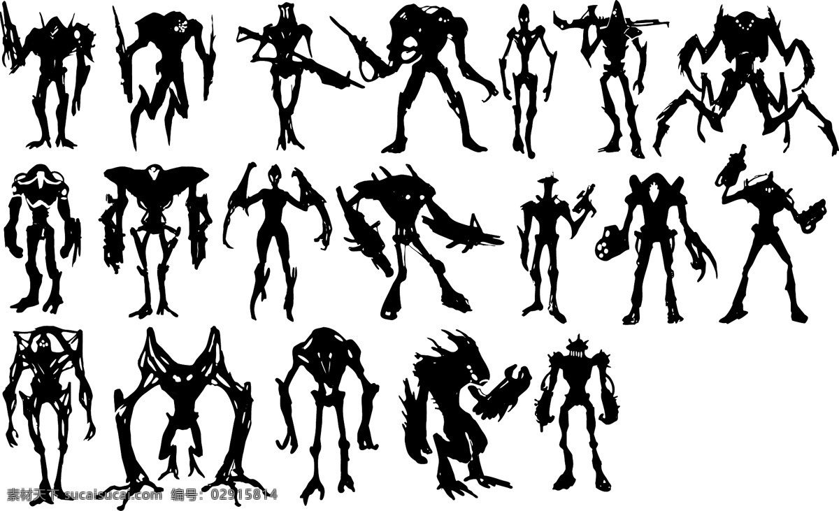变形金刚 怪兽 怪物 剪影 科幻 其他生物 生物世界 手绘 勇士 矢量 模板下载