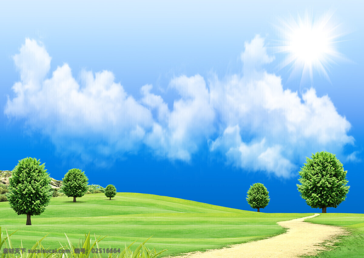 绿色 风景 绿色风景 树林 春天 草地 阳光 环境 春曲 自然风景 自然景观 自然风景系列 蓝天 白云 蓝色