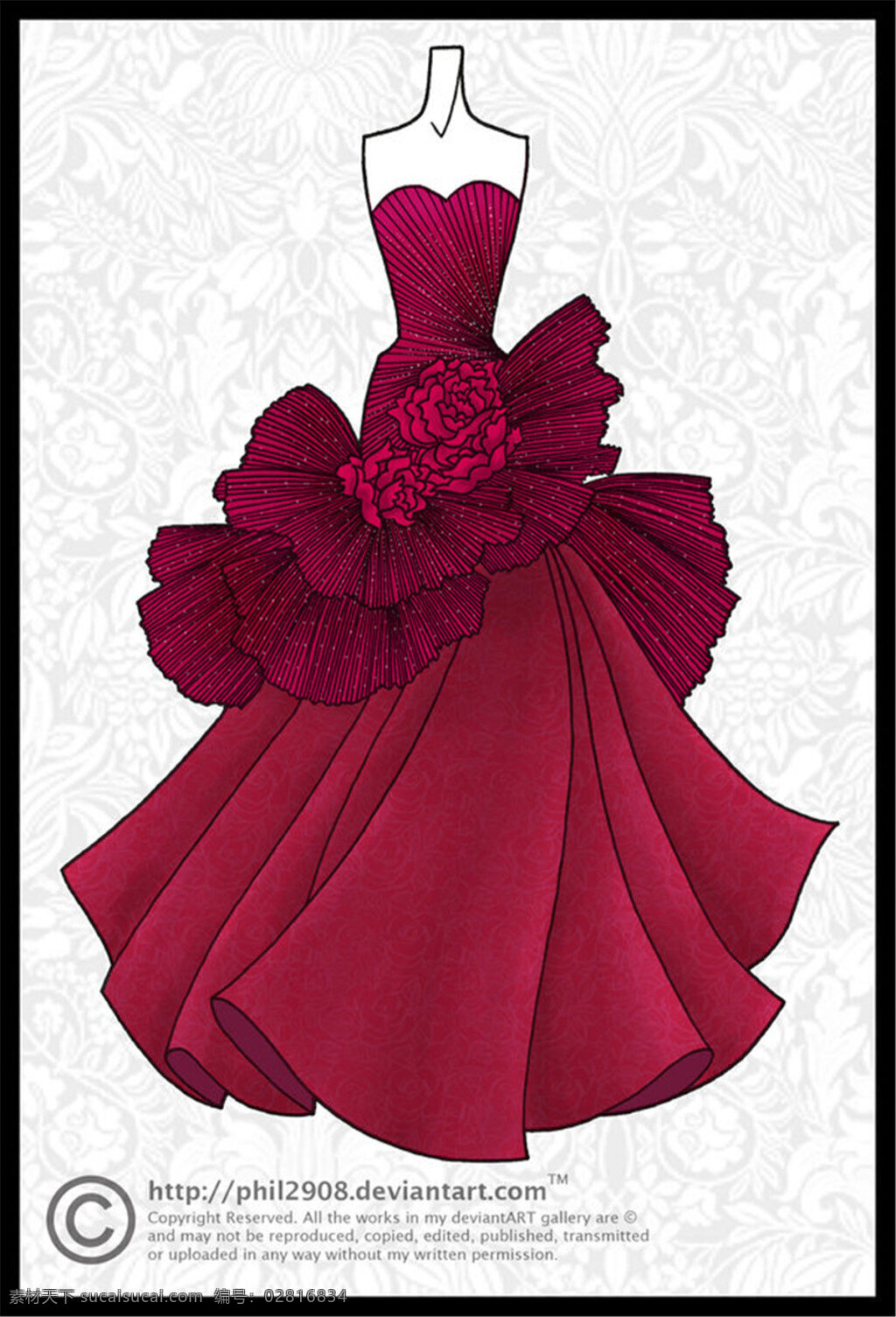 红色 花朵 长裙 礼服 设计图 服装设计 时尚女装 职业女装 职业装 女装设计 效果图 短裙 衬衫 服装 服装效果图 连衣裙