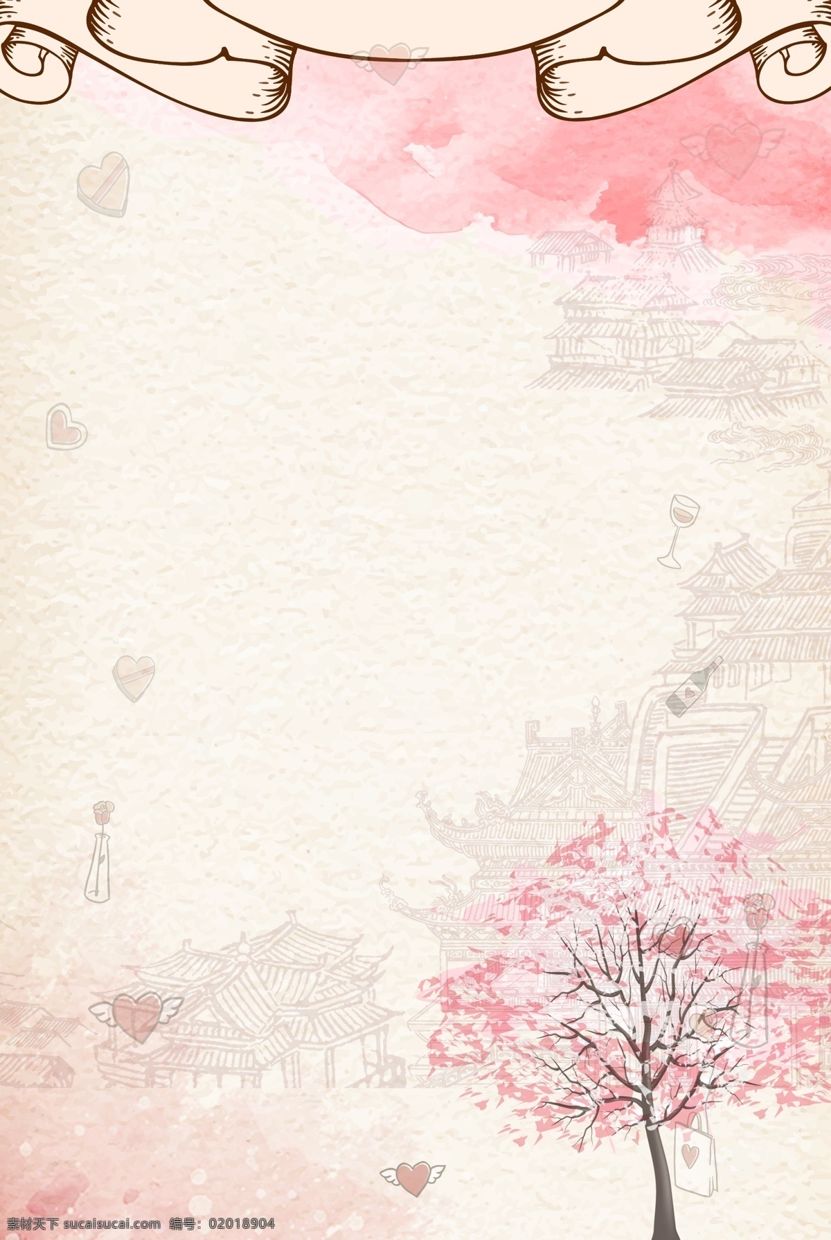 粉色 樱花 可爱 背景 图 原创 创新 古典 质感 纹理 扁平 简约 清新 中国风