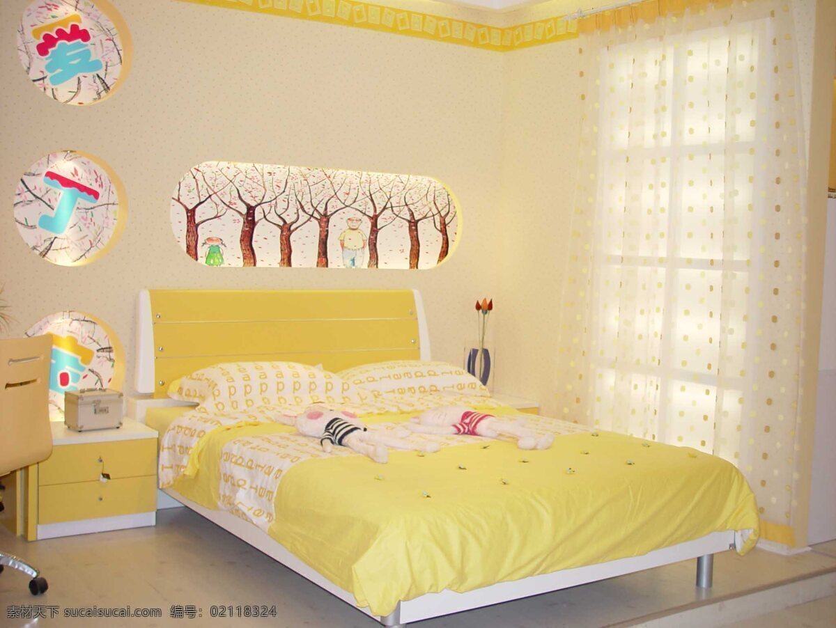 暖色 室内 装修设计 黄色 卧室 家居装饰素材 室内设计