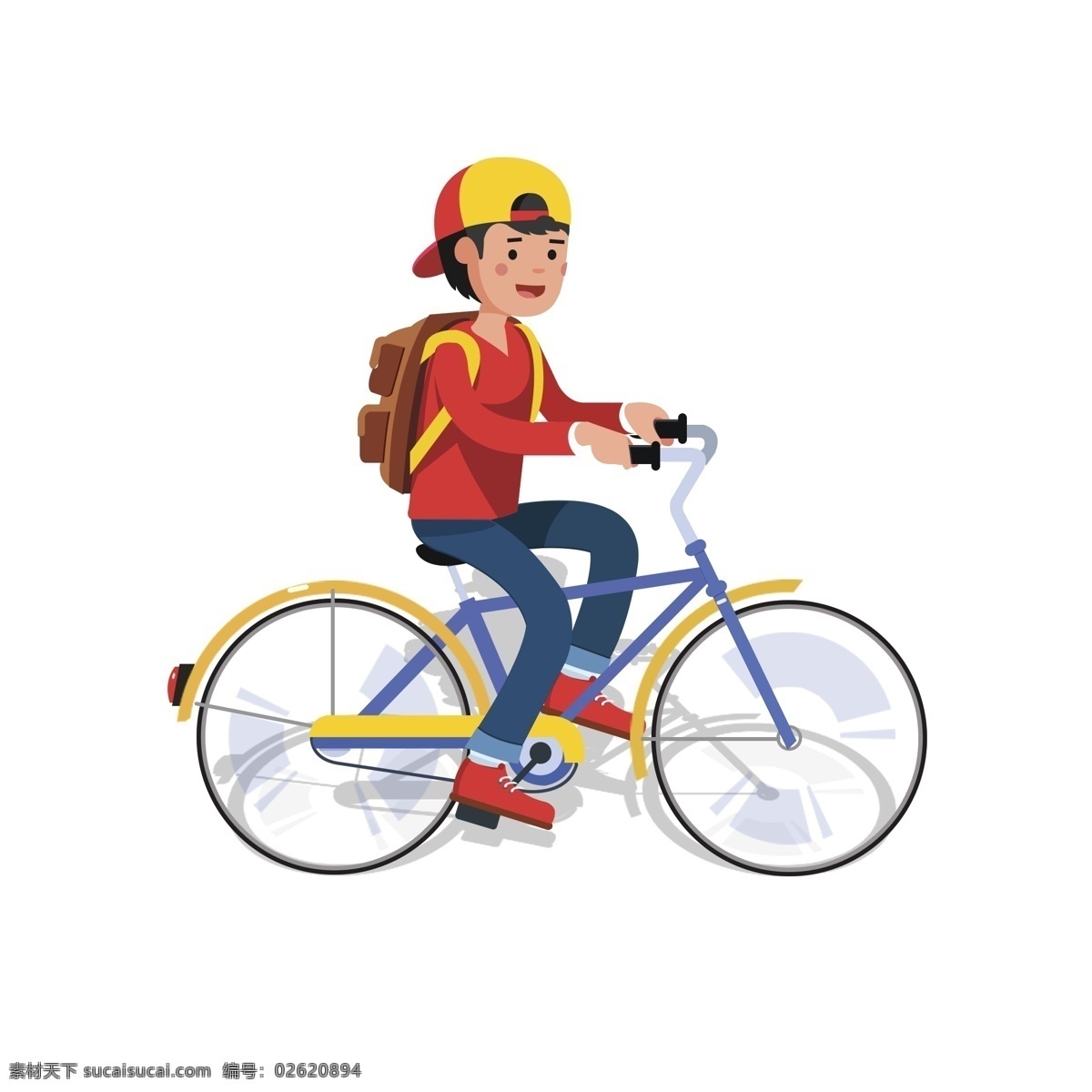 卡通 骑 自行车 少年 人物 扁平化 插画 骑自行车