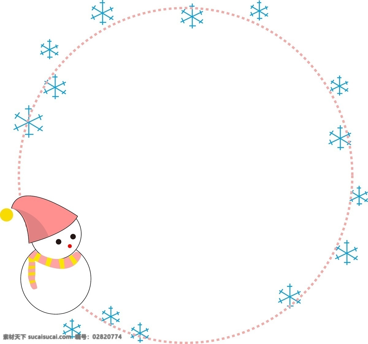 雪人 可爱 边框 插画 下雪