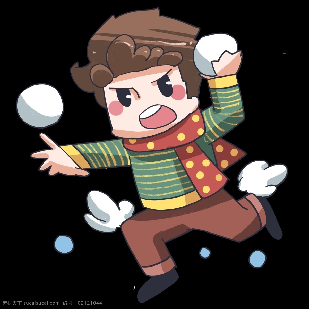 大寒 打雪仗 小 男孩 红色的围巾 卡通人物 白色的雪花 帅气的小男孩 大寒人物插画 白色的雪球 玩耍的小男孩