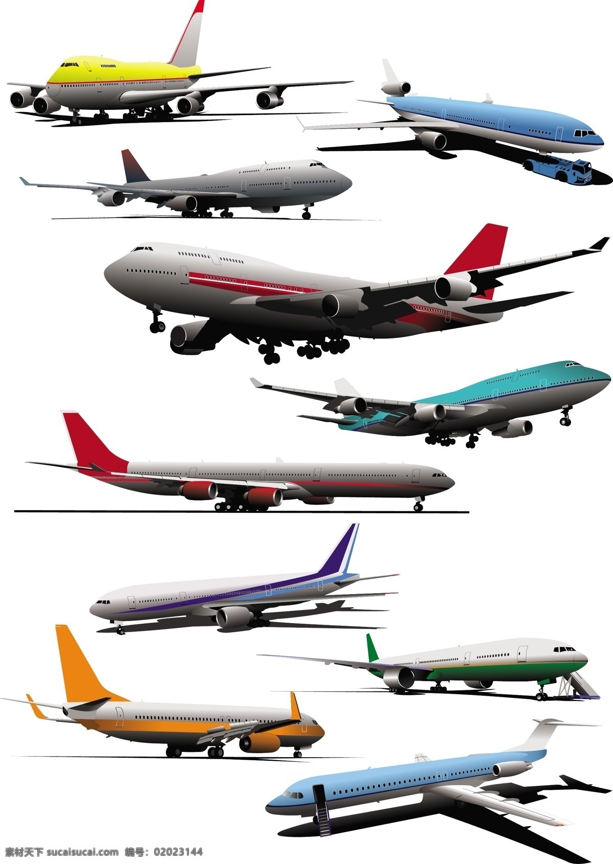 逼真 飞机模型 矢量 彩色 飞机 航空 交通 客机 免费 矢量素材 运输 矢量图 其他矢量图