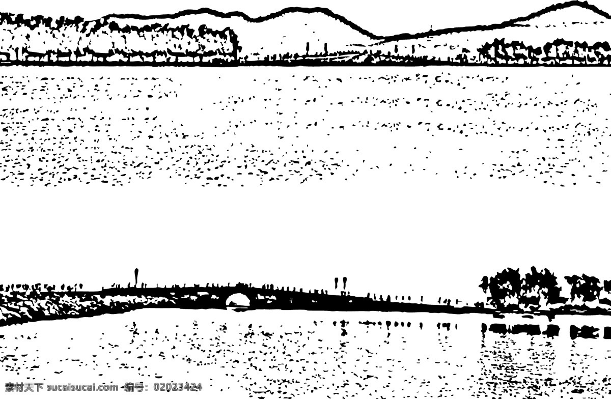 西湖断桥矢量 西湖断桥 矢量 西湖十景 水 黑白图 线稿图 自然景观 自然风光