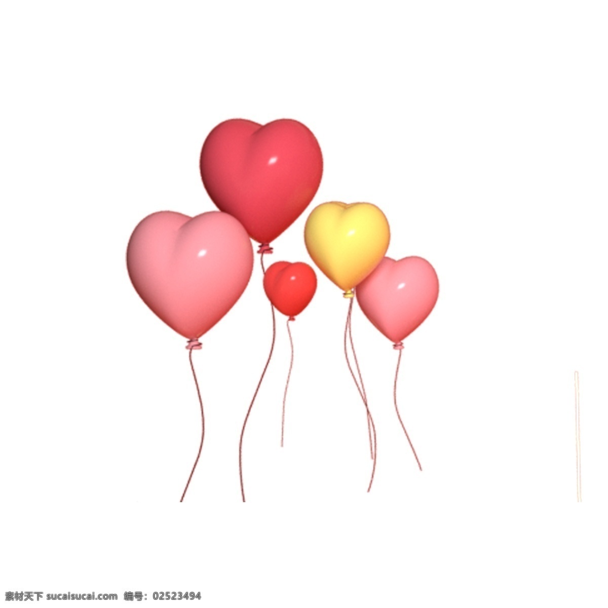 彩色 圆弧 心形 气球 元素 创意 绳子 漂浮 质感 电商 活动 可爱 光泽 悬挂 纹理 高光 爱情