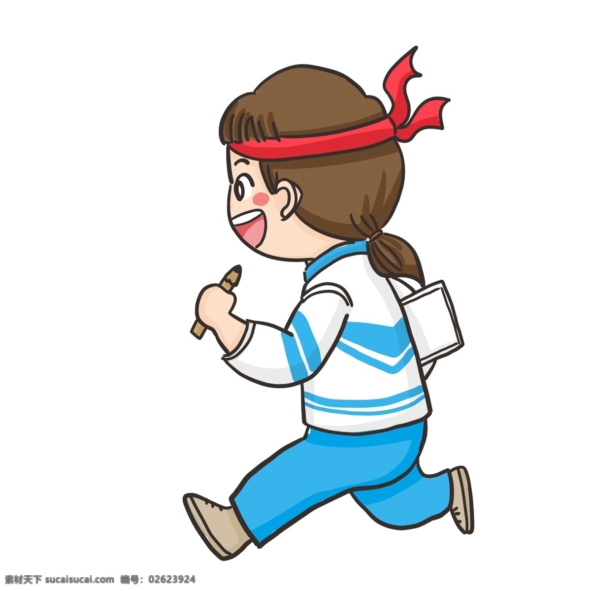 手绘 奋斗 女孩 漫画 人物 学生 高中生 高考 奔跑