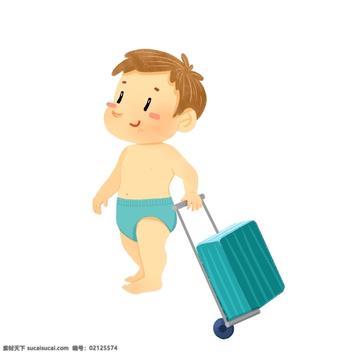 小 婴儿 开心 拉 拉杆箱 小孩 可爱 高兴 旅行 行李 尿不湿 拉拉裤 baby 小屁屁 卡通 人物 走路 站立