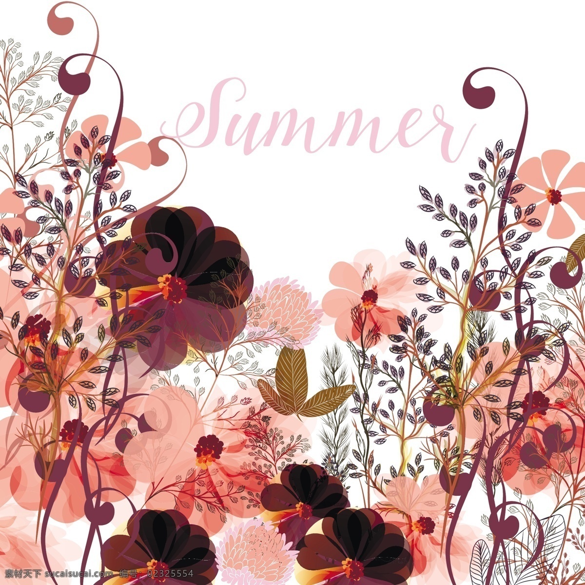 夏花的背景 背景 花卉 手 夏季 自然 花卉背景 手绘 壁纸 弹簧 树叶 涂鸦 度假 素描 植物 绘画