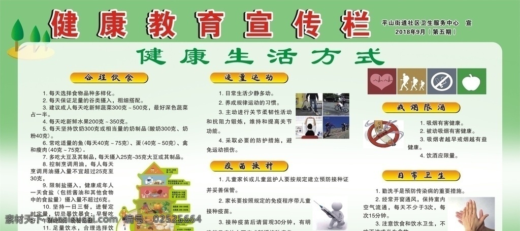 健康生活方式 合理饮食 适量运动 疫苗接种 戒烟限酒 日常卫生 社区宣传栏