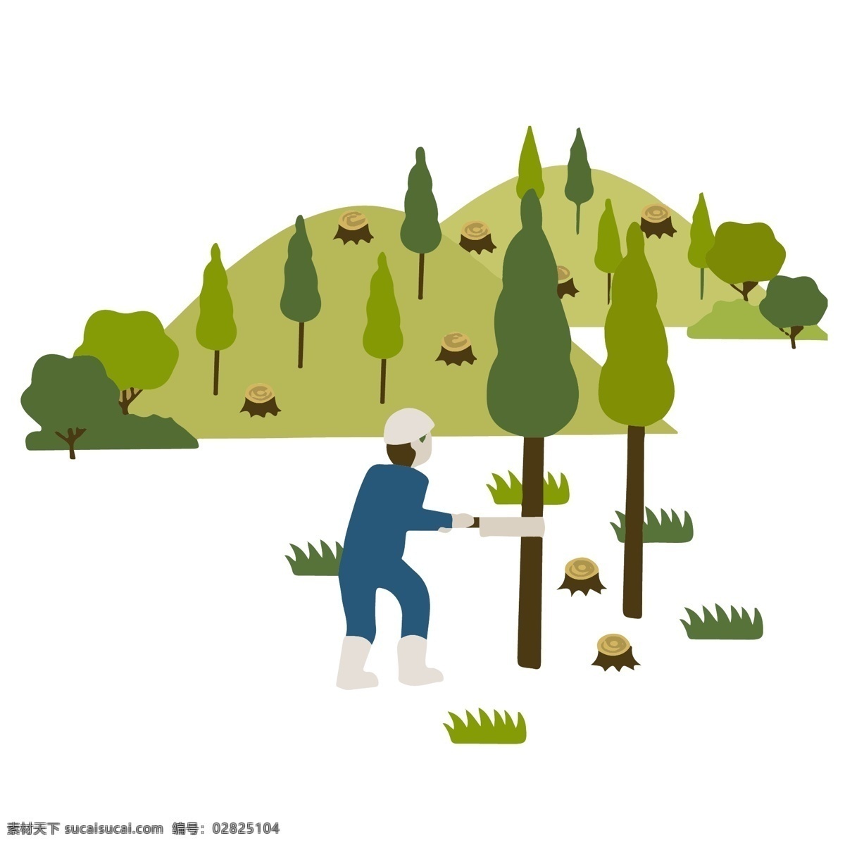 植物 游玩 儿童 保护 环境 类 人物 插画 系列 套 图 森林 可爱 保护环境 植树 砍树 伐木 爱护环境 扁平