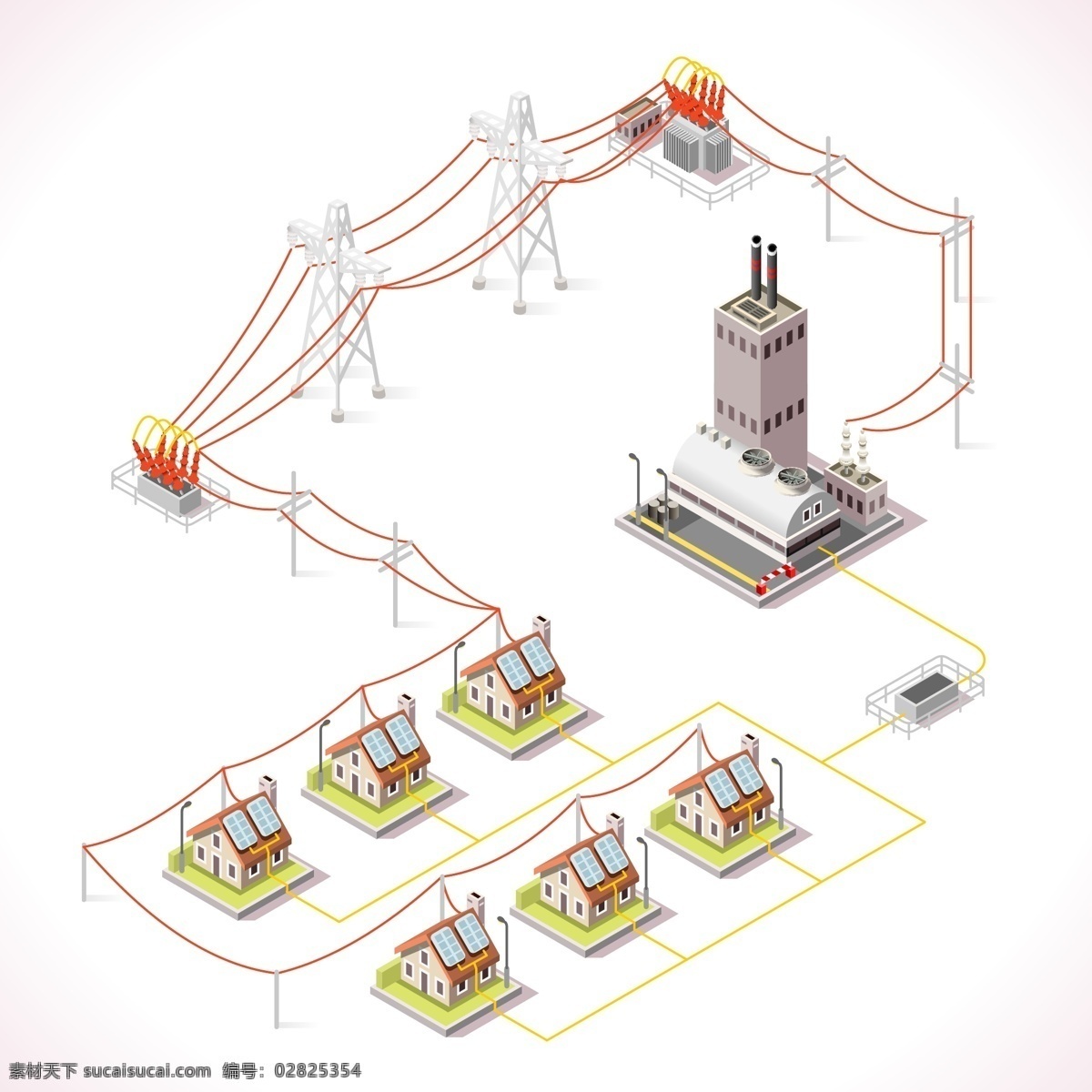 电厂示意图 电厂 电力 输出 示意图 风力发电 太阳能发电 水利发电 火力发电 电网示意图 矢量广告设计