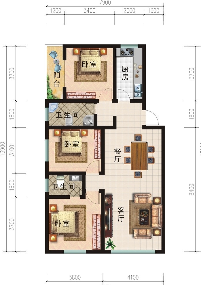 户型图 户型 平面图 房地产 平面广告 彩平图 其他设计 矢量