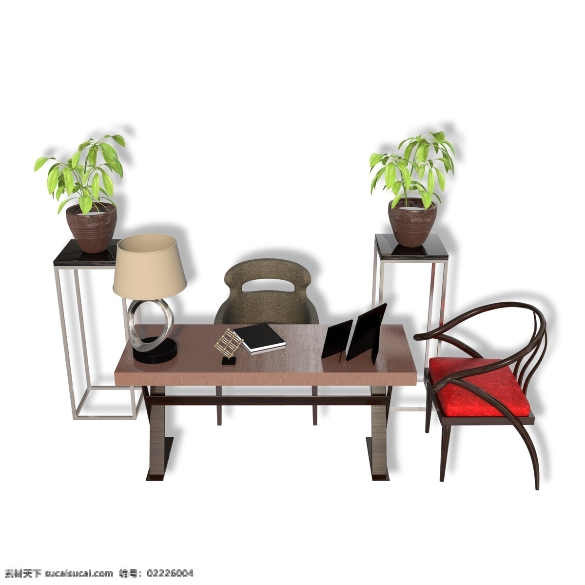 简约 现代 方形 办公桌 桌子 椅子 绿植