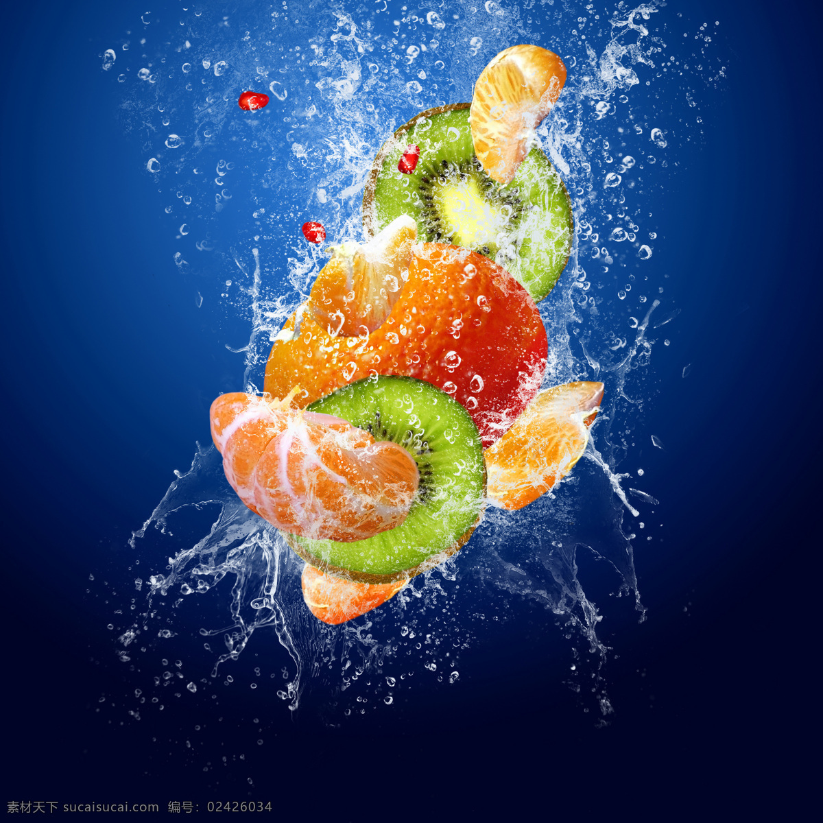 新鲜 水果 食物 新鲜水果 水花 溅起 水珠 橙子 猕猴桃 水果图片 餐饮美食