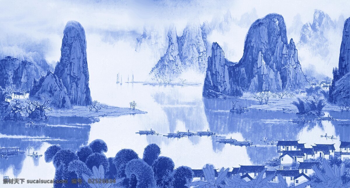 青花电视背景 青花瓷 电视背景 山水 国画 山 水墨画 风景 绘画 壁纸 壁画 青花 文化艺术 绘画书法