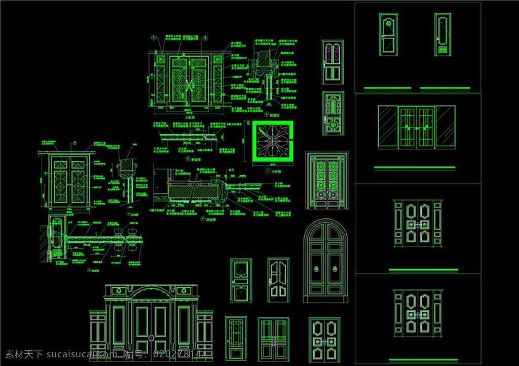 门 大样 cad 装修 图 图纸 图纸模板下载 豪华别墅 cad图纸 施工图 经典别墅 工程图 装潢 装潢设计 装潢图纸 dwg 黑色