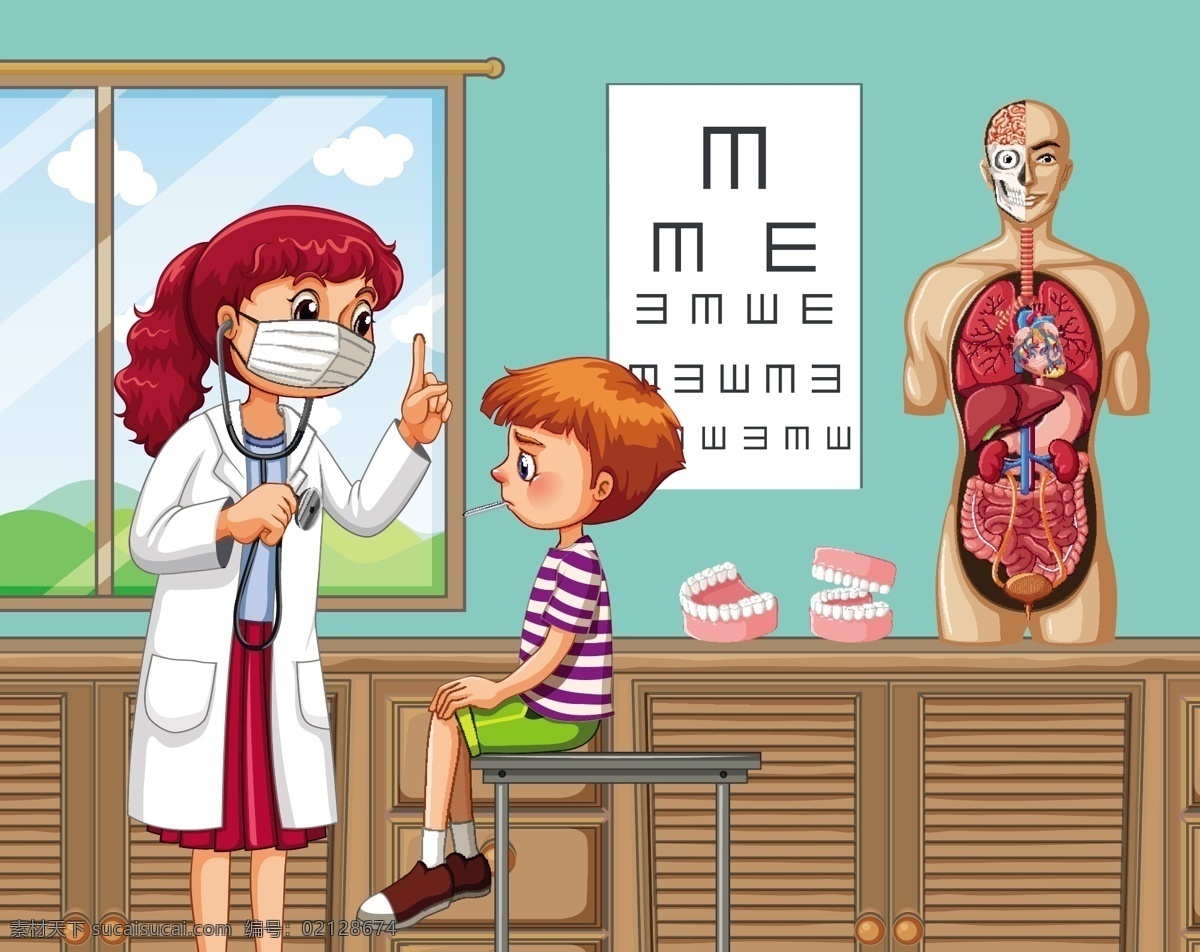 卡通儿童看病 儿童 看病 生病 医院 治疗 医生 诊疗室 儿科 医学 健康 保健 卡通设计