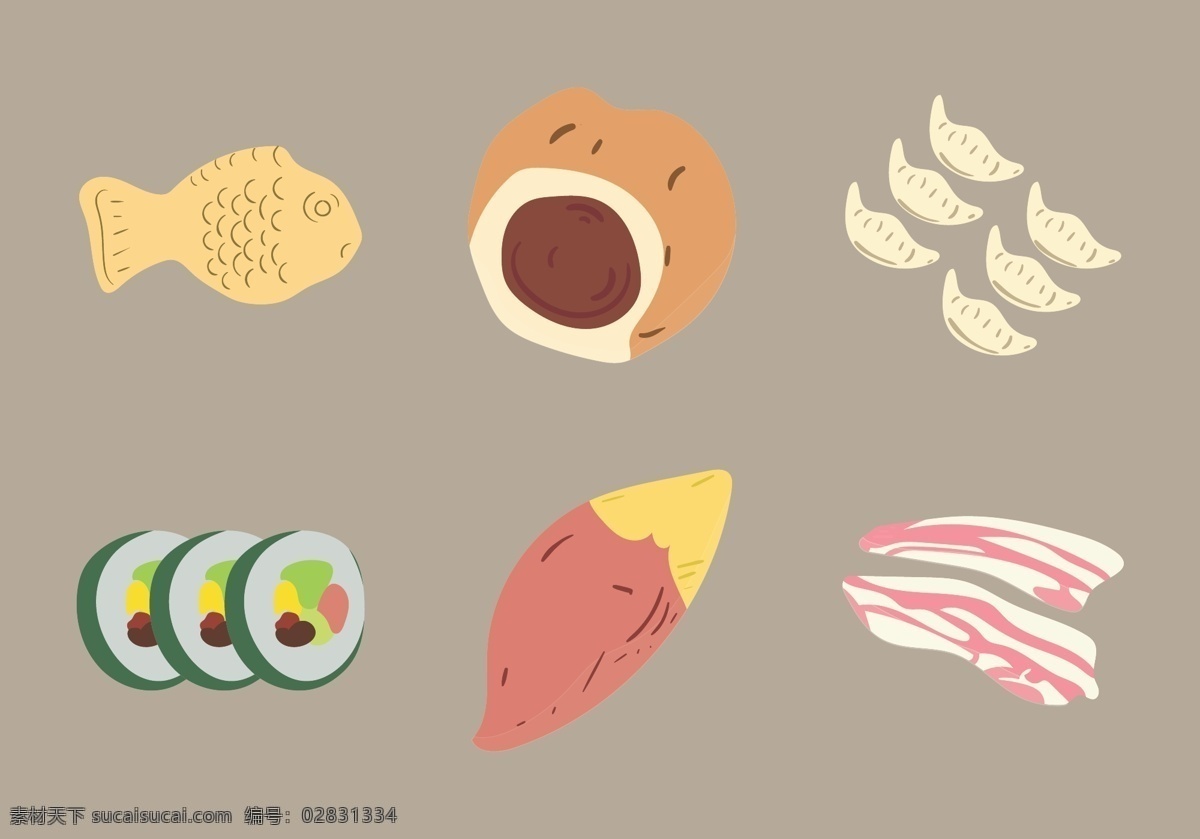 手绘 韩国 食物 美食 手绘食物 矢量素材 美食插画 扁平化食物 手绘美食 食物插画
