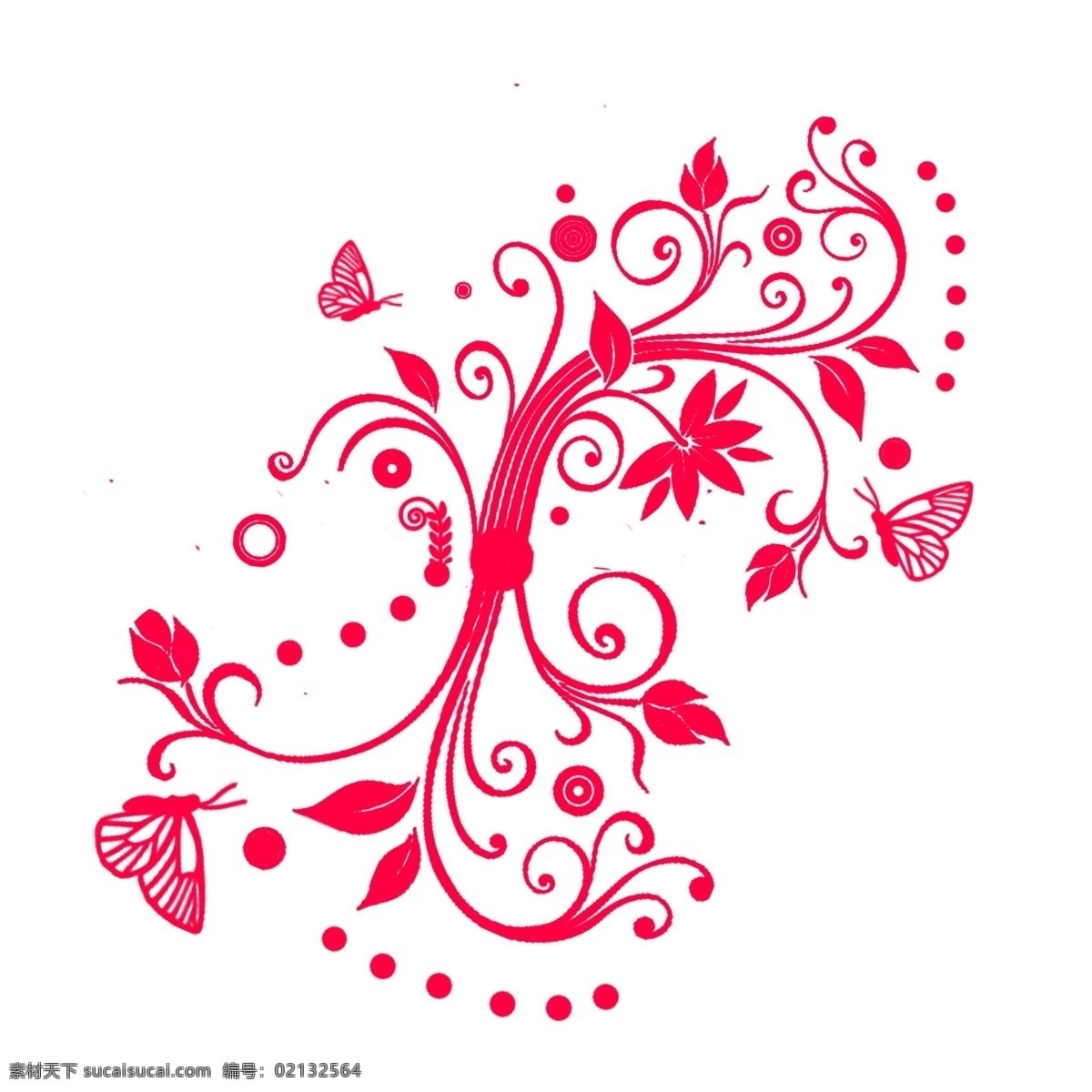 红色 花 藤 蝴蝶 插画 红色的花藤 动物 花香 卡通小花 花朵 花朵花枝 枝藤 纹理 春天 清新