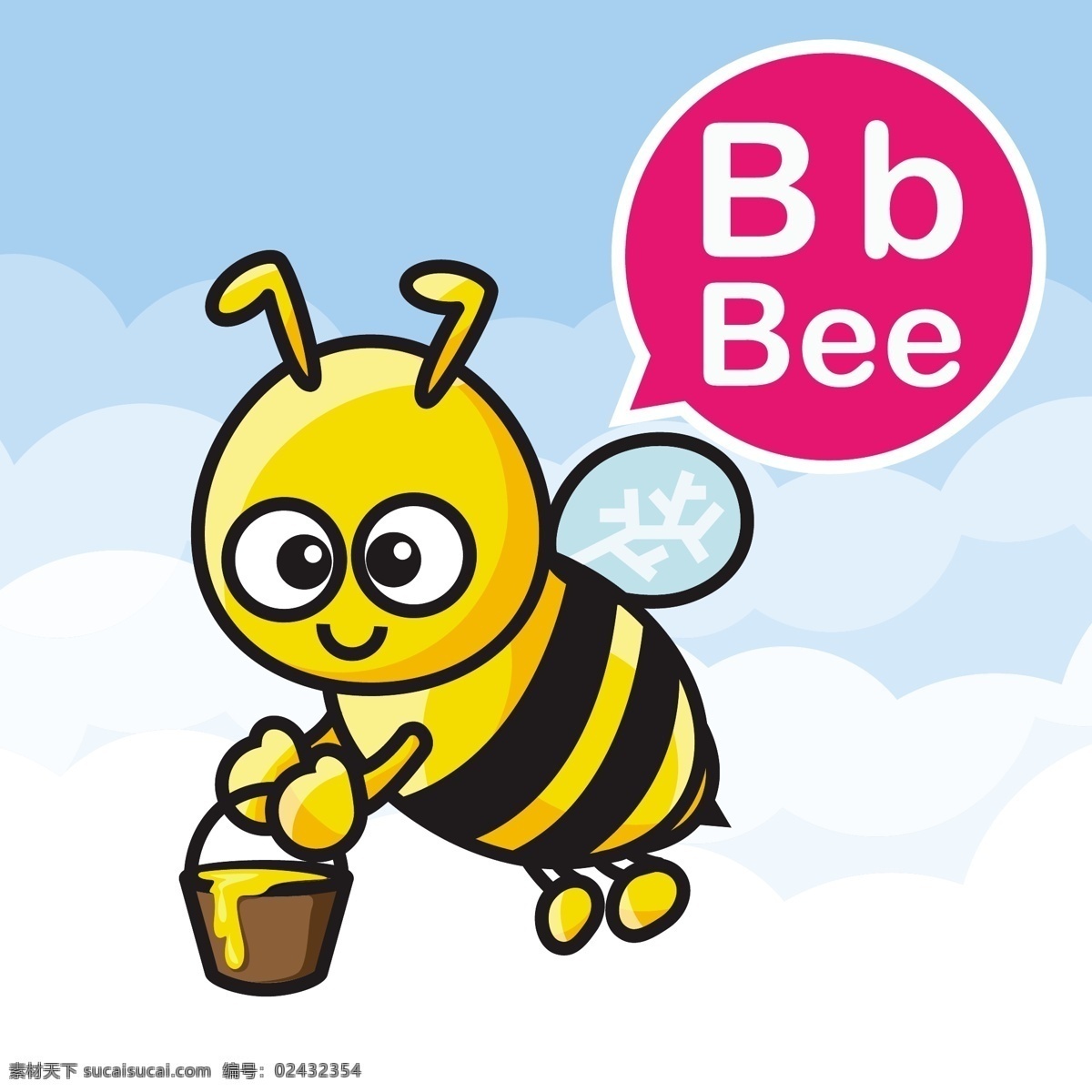 蜜蜂 卡通 小 动物 矢量 背景 采蜜 英语 幼儿园 教学 学习 卡牌 手绘 形象