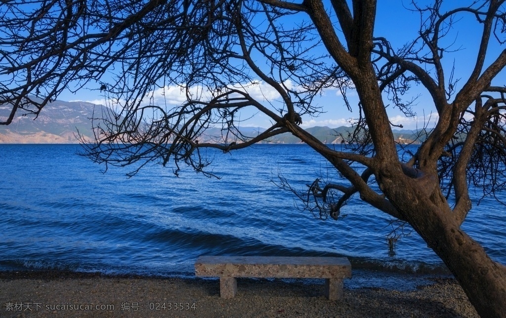 泸沽湖情人滩 泸沽湖 湖泊 蓝天白云 西昌 高原 岛屿 水域 云朵 旅行 徒步 山峦 自驾游 成都出发 成都周边 四川 中国 泸沽湖景区 女儿国 走婚 摩梭族 情人滩 岸边 石凳 旅游摄影 国内旅游