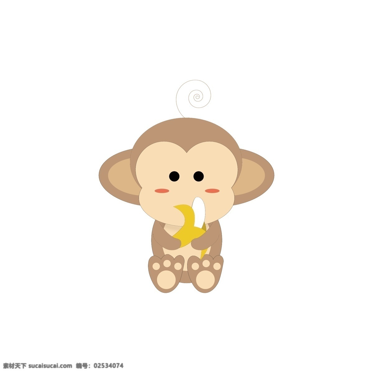 卡通 猴子 矢量 吃 香蕉 可爱 小 小猴子吃香蕉 卡通手绘矢量 动物 大头