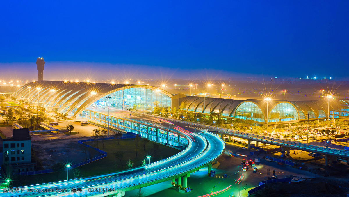 成都双流国际机场 机场 夜景 双流国际机场 成都 双流机场 灯 公路 建筑摄影 建筑园林 蓝色