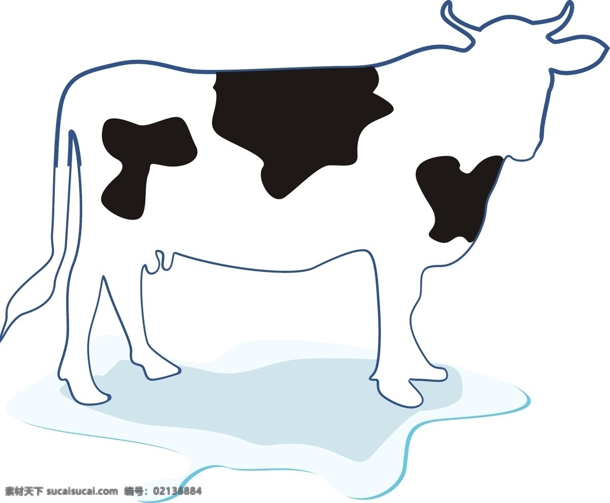 矢量 手绘 卡通 奶牛 牛奶 黑色 白色 母牛 公牛 小牛 老牛 免扣 牛角 尾巴 挤牛奶 喝牛奶