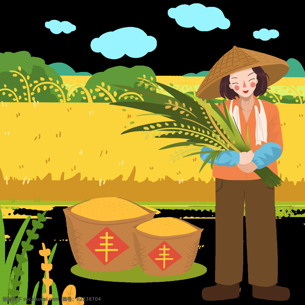 丰收图片 丰收 梯田 农田 插画 手绘 水稻 大米 农业
