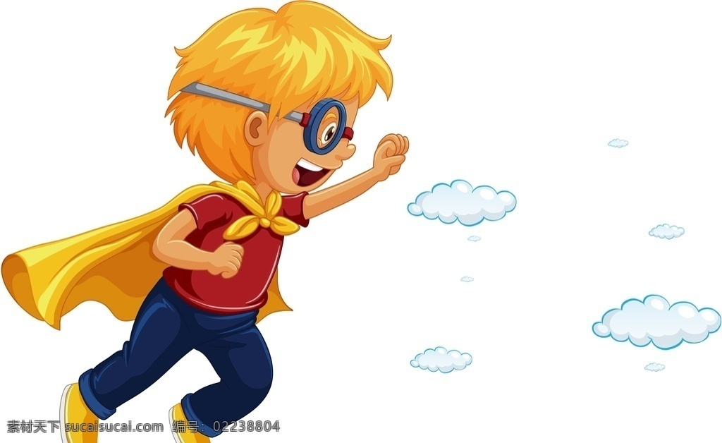 卡通 小 男孩 卡通男孩 卡通小男孩 卡通小超人 超人 戴眼镜小男孩 学生 小学生 披风 英雄 共享素材