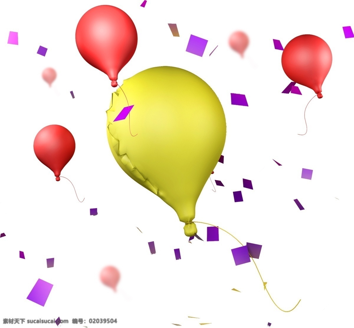 618 彩色 立体 节日 气球 元素 c4d 编辑 节日气氛 彩纸 碎片 欢呼 庆祝 促销 活动 红色 紫色 热闹 炫彩 源 文