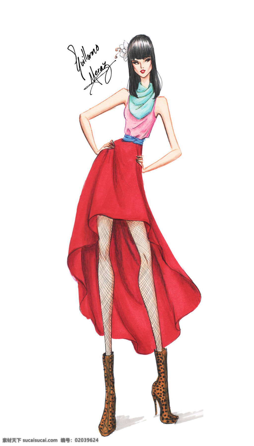 红色 无袖 连衣裙 设计图 服装设计 时尚女装 职业女装 职业装 女装设计 效果图 短裙 衬衫 服装 服装效果图