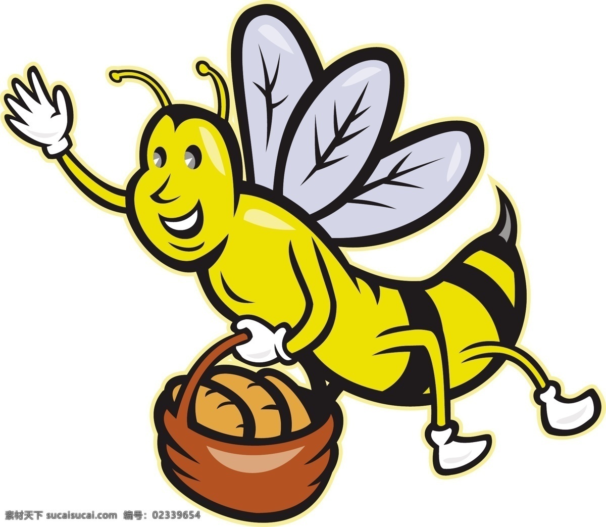 蜜蜂 携带 篮子 面包 卡通 白色