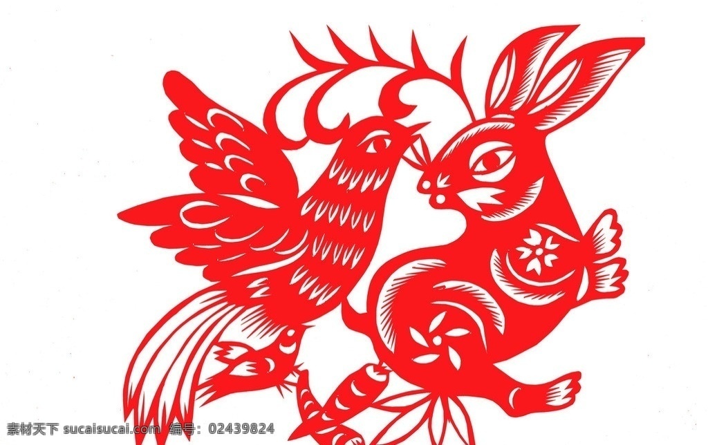 剪纸兔 剪纸 兔子 生肖 兔年 民俗 红色 传统文化 文化艺术