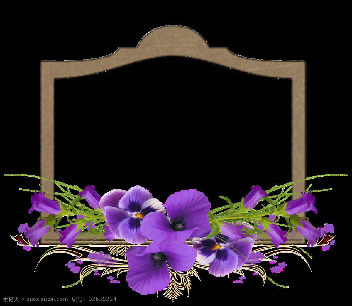 简约 时尚 花边 框架 透明 绿色 紫色 鲜花 正方形 透明素材 免扣素材 装饰图片