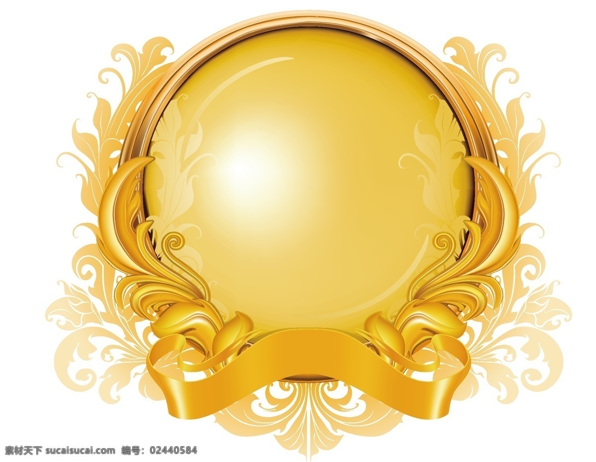 卡通 金色 边框 元素 花纹 几何 镜子 手绘 金色飘带 黄色圆圈 ai元素 矢量元素