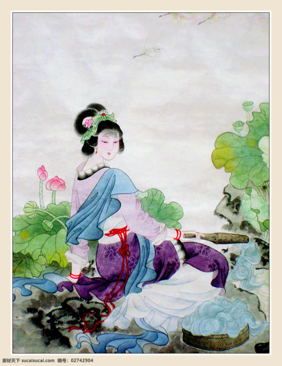 工笔仕女 画 国画 工笔重彩画 工笔画 国画艺术 现代国画 国画人物 女人 丽人 美女 仕女 古代仕女 动作 漂亮 艳丽 姿势 性感 古代仕女服饰 珠光宝饰 发型 花 花朵 荷花 书法 印章 绘画书法 文化艺术