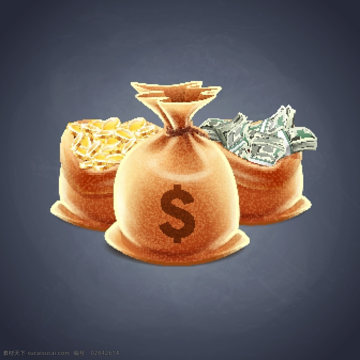 装着黄金和钞票的麻袋矢量素材图片下载-素材编号02842614-素材天下图库