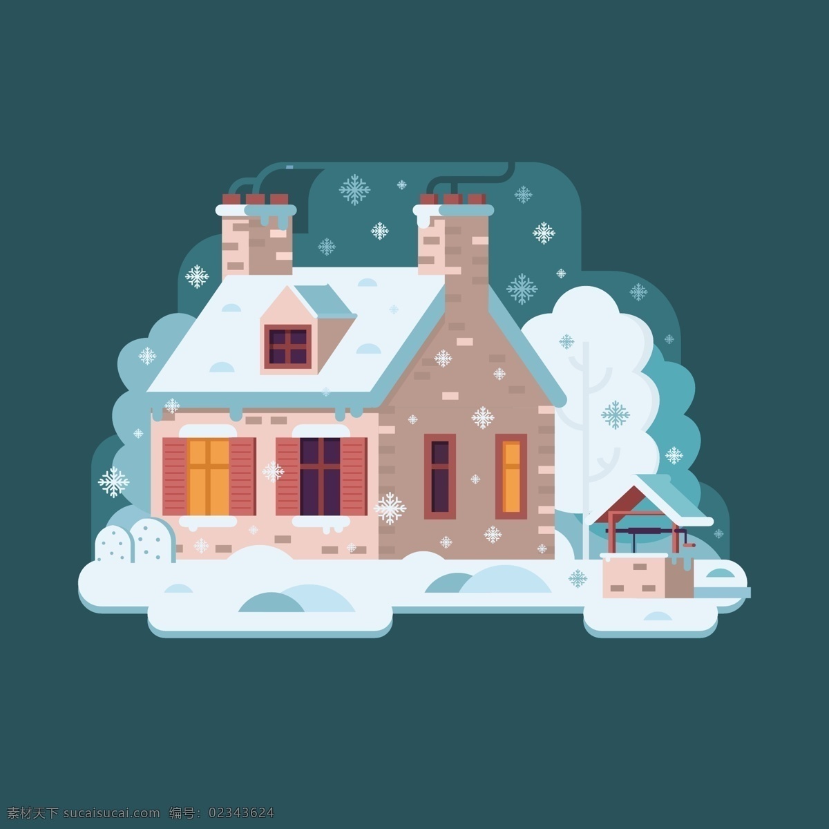 冬季 房子 免费素材 简约卡通房子 卡通冬季素材 雪景 元素 冬天雪景 静物 卡通元素 卡通雪景 卡通冬天
