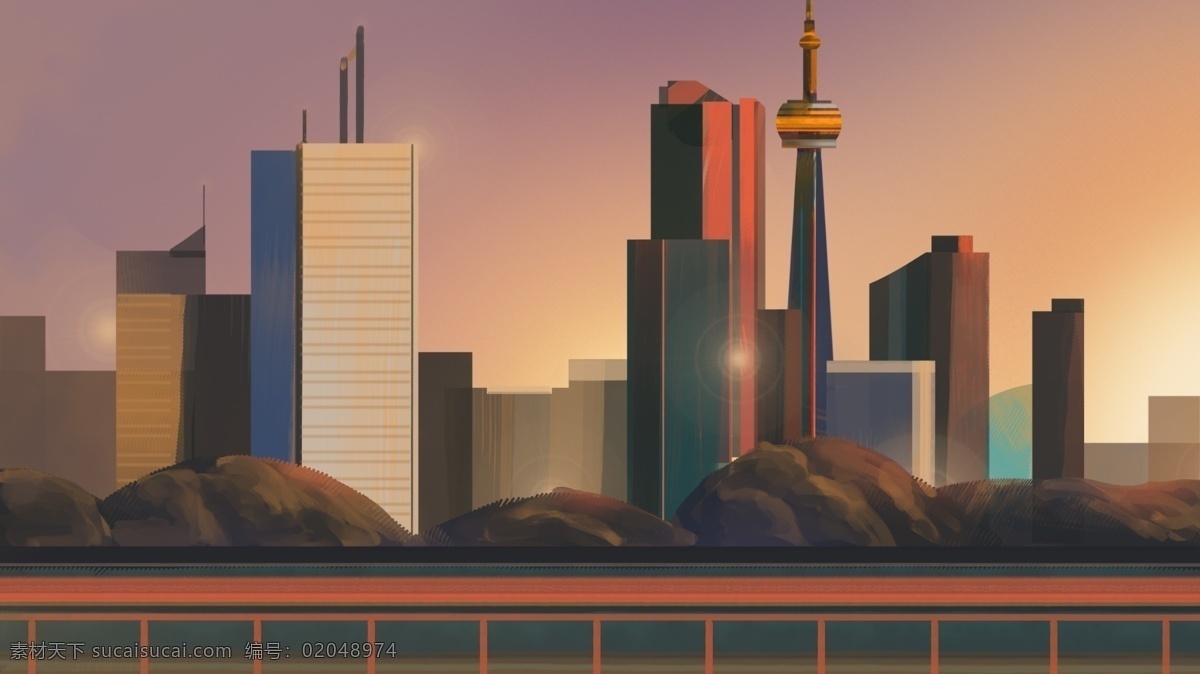 黄昏 城市 剪影 地标 建筑 加拿大 城市剪影 电视塔