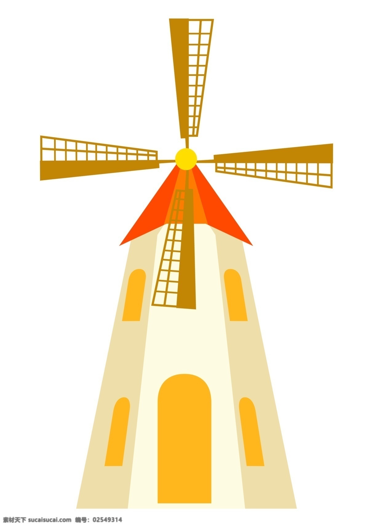 棕色 风车 建筑 插画 棕色的风车 卡通插画 风车插画 建筑插画 农场风车 环保风车 棕色的建筑