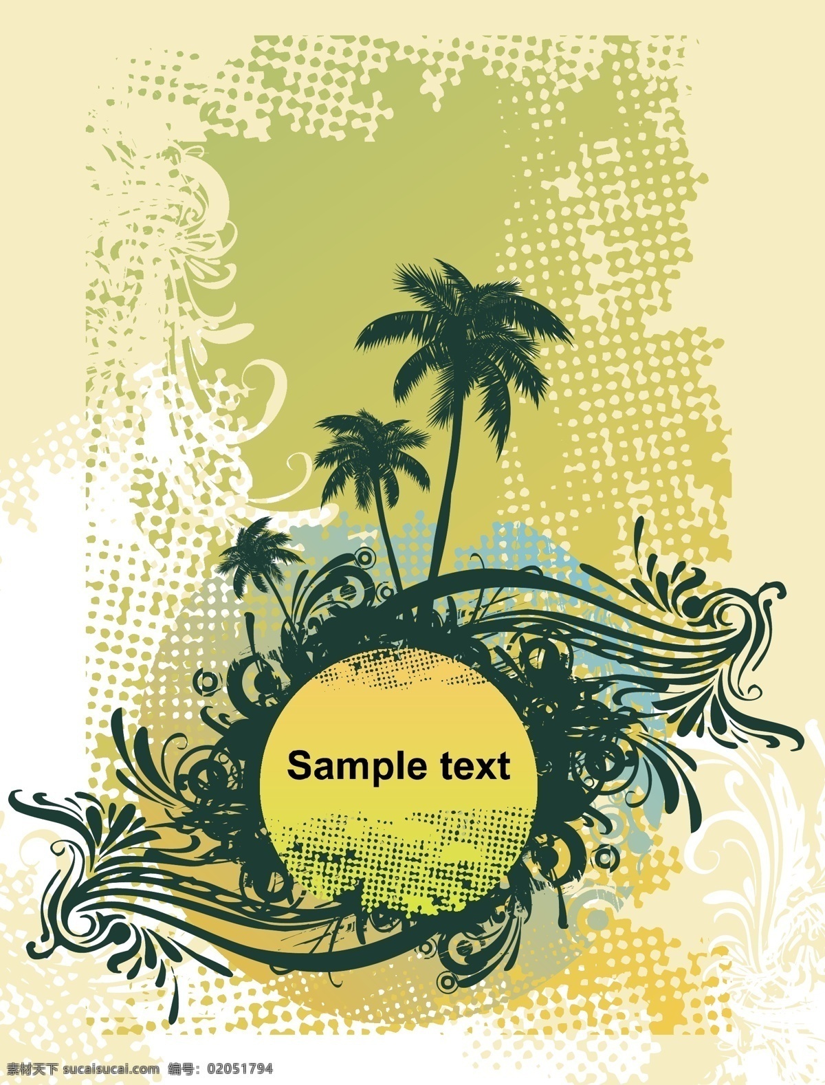 款 椰子树 主题 矢量下载 网页矢量 商业矢量 矢量传统图案 白色