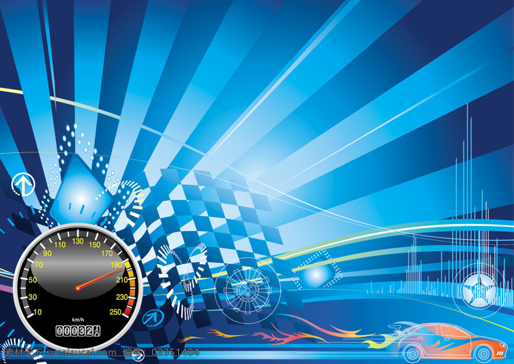 速度 激情 赛车 主题 海报 矢量 素 比赛 秒表 旗帜 汽车 线描 码表 转速表 其他海报设计