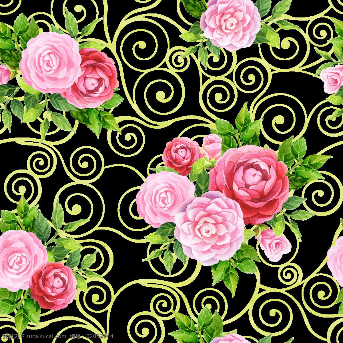 婚礼 现场 浪漫 花卉 背景 背景素材 粉红色 绿色 牡丹 平铺背景 水彩 叶子